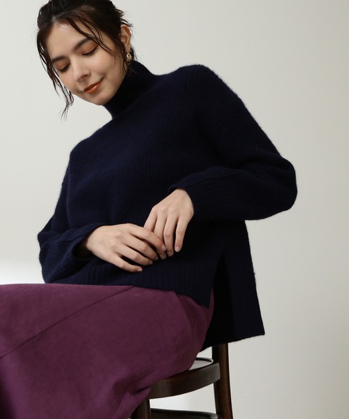 N.(N. Natural Beauty Basic)(エヌエヌナチュラルビューティーベーシック)の「◆ウォッシャブルフォックス混ハイネックニット(ニット/セーター・レディース・ネイビー/アイボリー/モカ/ピンク・MEDIUM)」の1枚目の写真