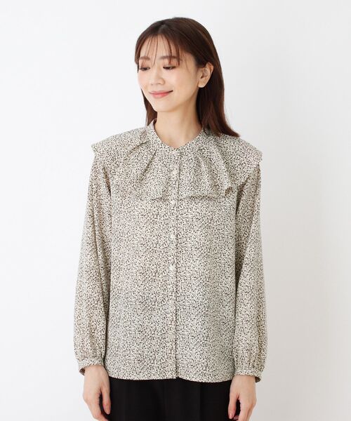 DRESKIP（ドレスキップ）の「◆花柄プリントフリル衿ブラウス（シャツ/ブラウス・レディース・ダークブラウン系/ホワイト系3/ブラック系・03/04/02）」の11枚目の写真