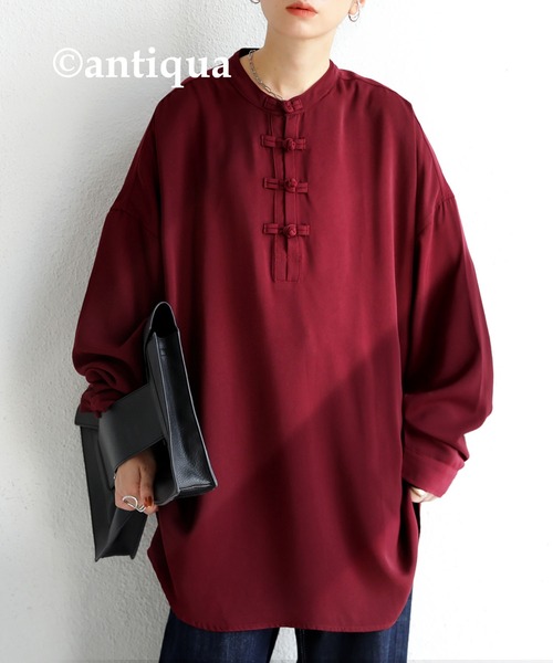 antiqua（アンティカ）の「とろみ生地でリラクシー！チャイナボタンシャツ（シャツ/ブラウス・メンズ・ブラック/エンジ/オフホワイト・FREE）」の3枚目の写真