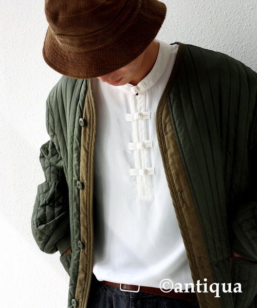 antiqua（アンティカ）の「とろみ生地でリラクシー！チャイナボタンシャツ（シャツ/ブラウス・メンズ・ブラック/エンジ/オフホワイト・FREE）」の5枚目の写真