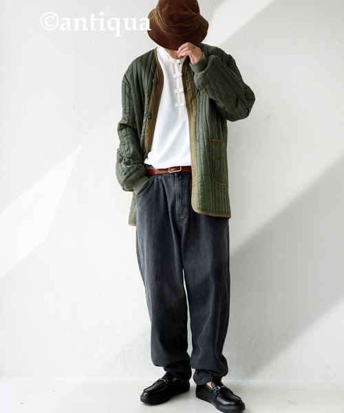 antiqua（アンティカ）の「とろみ生地でリラクシー！チャイナボタンシャツ（シャツ/ブラウス・メンズ・ブラック/エンジ/オフホワイト・FREE）」の6枚目の写真