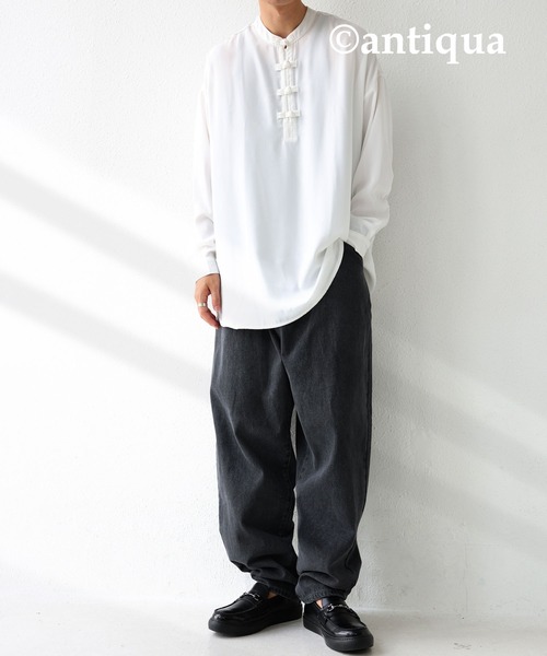 antiqua（アンティカ）の「とろみ生地でリラクシー！チャイナボタンシャツ（シャツ/ブラウス・メンズ・ブラック/エンジ/オフホワイト・FREE）」の7枚目の写真