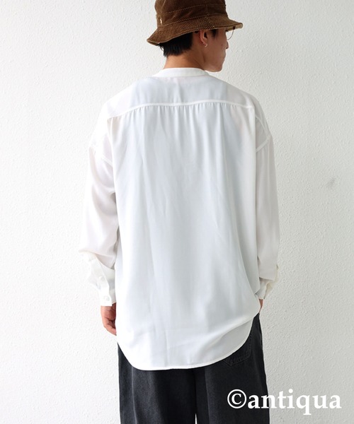 antiqua（アンティカ）の「とろみ生地でリラクシー！チャイナボタンシャツ（シャツ/ブラウス・メンズ・ブラック/エンジ/オフホワイト・FREE）」の8枚目の写真