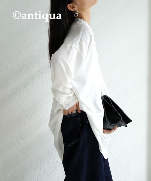 antiqua（アンティカ）の「とろみ生地でリラクシー！チャイナボタンシャツ（シャツ/ブラウス・メンズ・ブラック/エンジ/オフホワイト・FREE）」の9枚目の写真