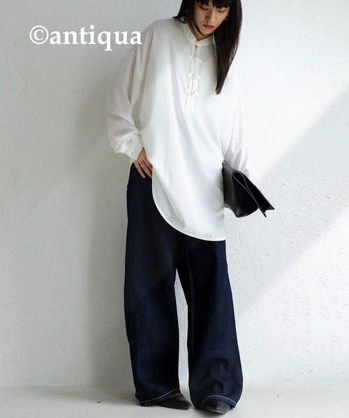 antiqua（アンティカ）の「とろみ生地でリラクシー！チャイナボタンシャツ（シャツ/ブラウス・メンズ・ブラック/エンジ/オフホワイト・FREE）」の10枚目の写真