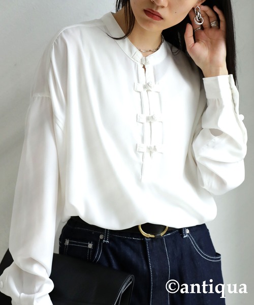 antiqua（アンティカ）の「とろみ生地でリラクシー！チャイナボタンシャツ（シャツ/ブラウス・メンズ・ブラック/エンジ/オフホワイト・FREE）」の13枚目の写真