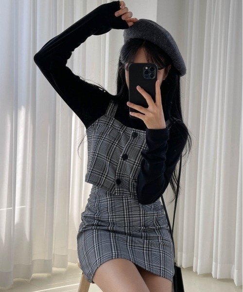 SONA（ソナ）の「SONYUNARA [SET]チェッククロップビスチェ+ミニ