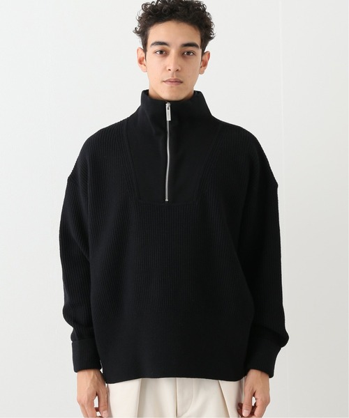 WRAPINKNOT（ラッピンノット）の「【WRAPINKNOT / ラッピンノット】バルキー ウール ハーフ ジップ ニット（ニット/セーター・メンズ・ブラック/アイボリー・3）」の4枚目の写真