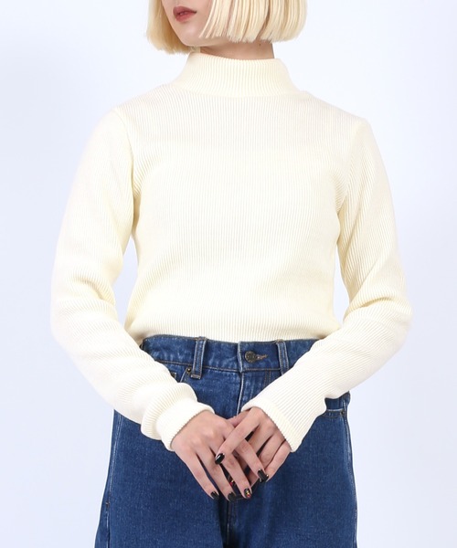 PUNYUS（プニュズ）の「リブハイネックニット（ニット/セーター・レディース・グリーン/パープル/ブラック/オレンジ/オフホワイト・3/4/2/1）」の2枚目の写真