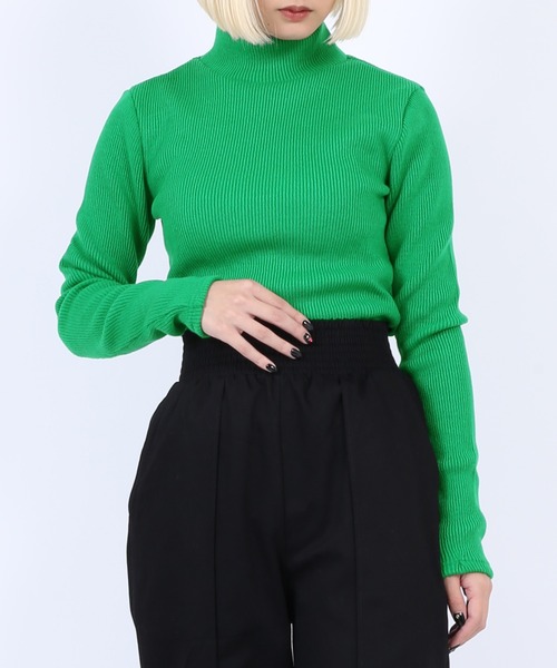 PUNYUS（プニュズ）の「リブハイネックニット（ニット/セーター・レディース・グリーン/パープル/ブラック/オレンジ/オフホワイト・3/4/2/1）」の3枚目の写真