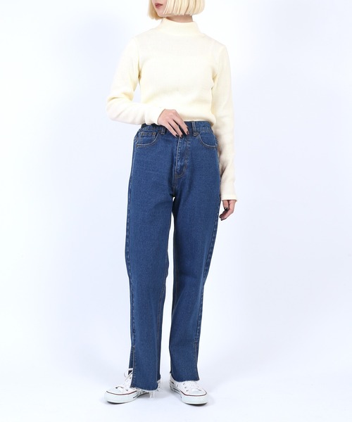 PUNYUS（プニュズ）の「リブハイネックニット（ニット/セーター・レディース・グリーン/パープル/ブラック/オレンジ/オフホワイト・3/4/2/1）」の9枚目の写真