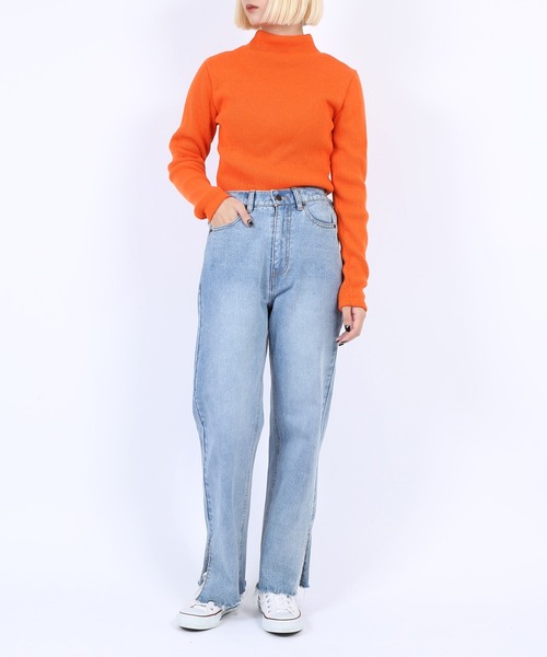 PUNYUS（プニュズ）の「リブハイネックニット（ニット/セーター・レディース・グリーン/パープル/ブラック/オレンジ/オフホワイト・3/4/2/1）」の10枚目の写真