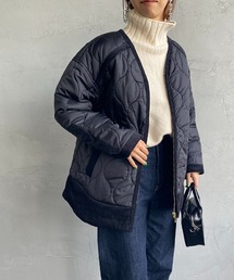 [Jf Ready Made/ジェイエフレディメイド] リップストップ ノーカラーキルティングジャケット