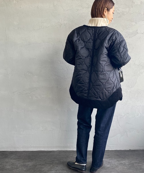 JF Ready Made（ジェイエフレディメイド）の「[Jf Ready Made/ジェイエフレディメイド] リップストップ ノーカラーキルティングジャケット（ミリタリージャケット・レディース・ブラック/カーキ・F）」の17枚目の写真