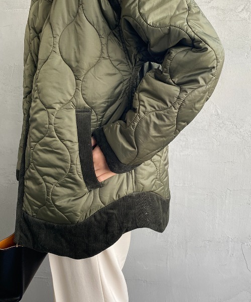 JF Ready Made（ジェイエフレディメイド）の「[Jf Ready Made/ジェイエフレディメイド] リップストップ ノーカラーキルティングジャケット（ミリタリージャケット・レディース・ブラック/カーキ・F）」の11枚目の写真
