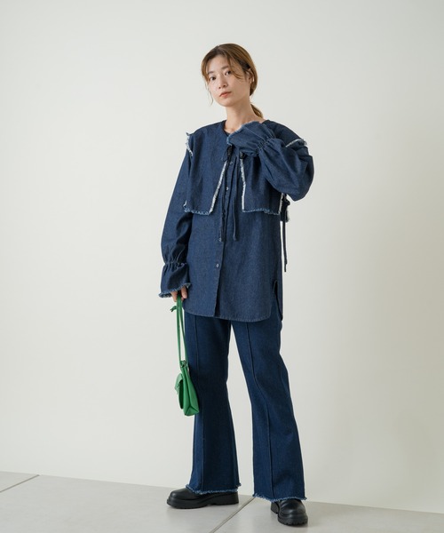 Kastane（カスタネ）の「【SETUP対応】フレアステッチデニム（デニムパンツ・レディース・ブルー/ブラック・1/2）」の21枚目の写真