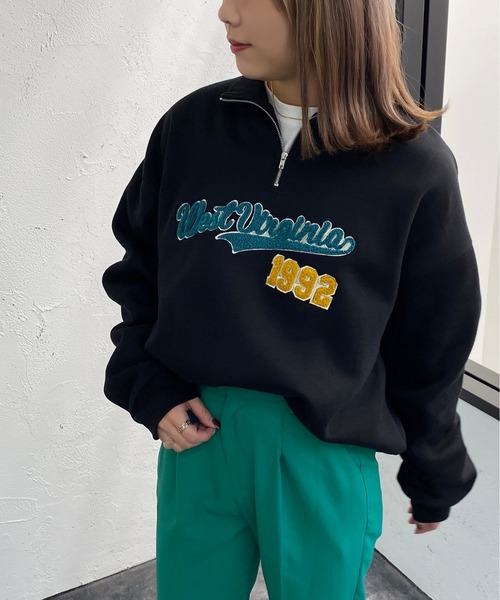 apres jour mignon（アプレジュールミニョン）の「サガラ刺繍ハーフジップスウェット【ZOZOTOWN限定アイテム】（スウェット・レディース・ブラック/グリーン/ナチュラル・X-LARGE/フリー）」の2枚目の写真