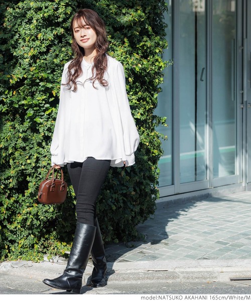 coca（coca）（コカ）の「Aライン比翼ブラウス（シャツ/ブラウス・レディース・ホワイト/ネイビー・M/L）」の3枚目の写真