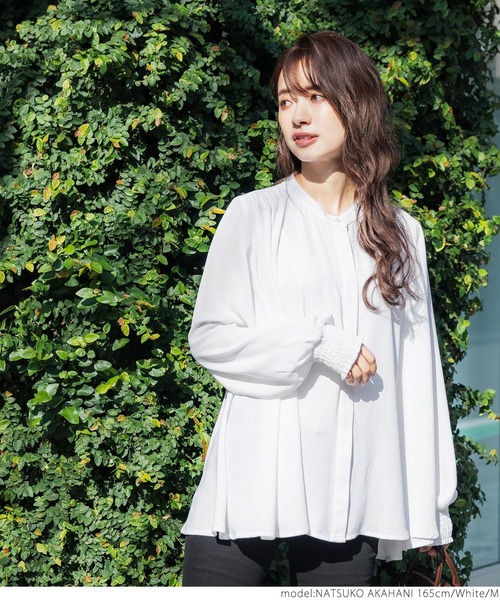 coca（coca）（コカ）の「Aライン比翼ブラウス（シャツ/ブラウス・レディース・ホワイト/ネイビー・M/L）」の4枚目の写真