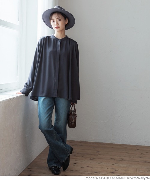 coca（coca）（コカ）の「Aライン比翼ブラウス（シャツ/ブラウス・レディース・ホワイト/ネイビー・M/L）」の9枚目の写真