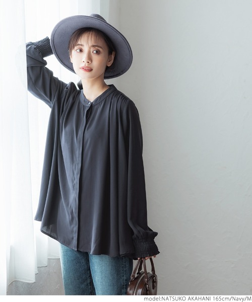 coca（coca）（コカ）の「Aライン比翼ブラウス（シャツ/ブラウス・レディース・ホワイト/ネイビー・M/L）」の10枚目の写真