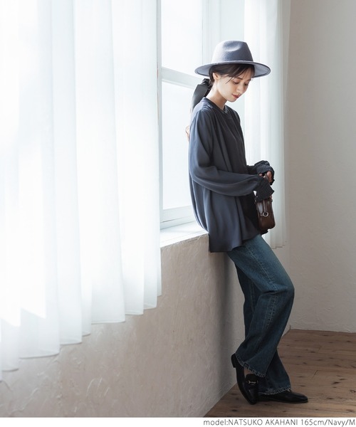 coca（coca）（コカ）の「Aライン比翼ブラウス（シャツ/ブラウス・レディース・ホワイト/ネイビー・M/L）」の11枚目の写真