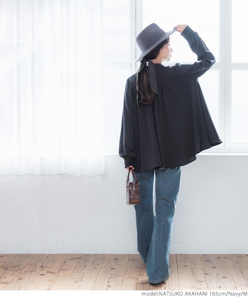 coca（coca）（コカ）の「Aライン比翼ブラウス（シャツ/ブラウス・レディース・ホワイト/ネイビー・M/L）」の14枚目の写真