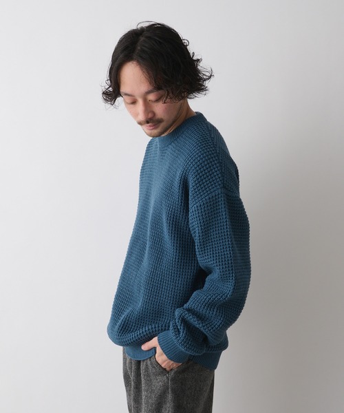 CIAOPANIC TYPY（チャオパニックティピー）の「ウォッシャブルワッフルニットクルー（ニット/セーター・メンズ・ネイビー/サックスブルー/グリーン/グレイッシュベージュ・SMALL/MEDIUM/LARGE）」の18枚目の写真