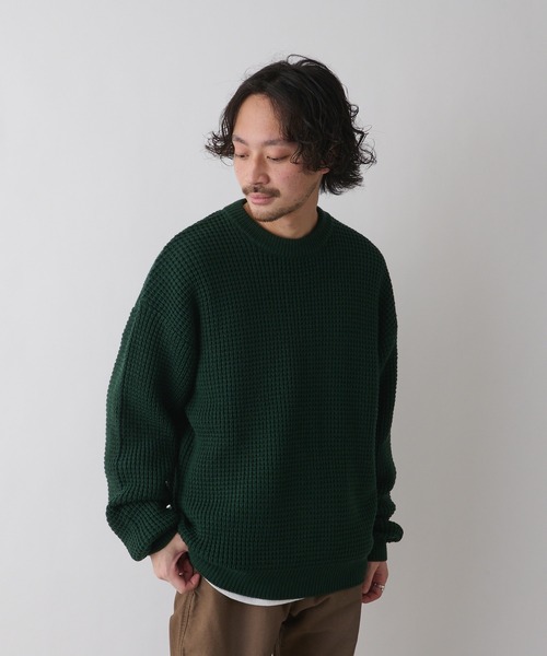 CIAOPANIC TYPY（チャオパニックティピー）の「ウォッシャブルワッフルニットクルー（ニット/セーター・メンズ・ネイビー/サックスブルー/グリーン/グレイッシュベージュ・SMALL/MEDIUM/LARGE）」の13枚目の写真
