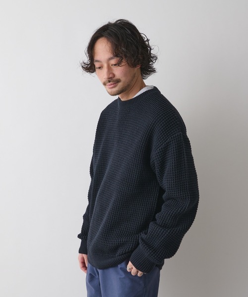 CIAOPANIC TYPY（チャオパニックティピー）の「ウォッシャブルワッフルニットクルー（ニット/セーター・メンズ・ネイビー/サックスブルー/グリーン/グレイッシュベージュ・SMALL/MEDIUM/LARGE）」の9枚目の写真