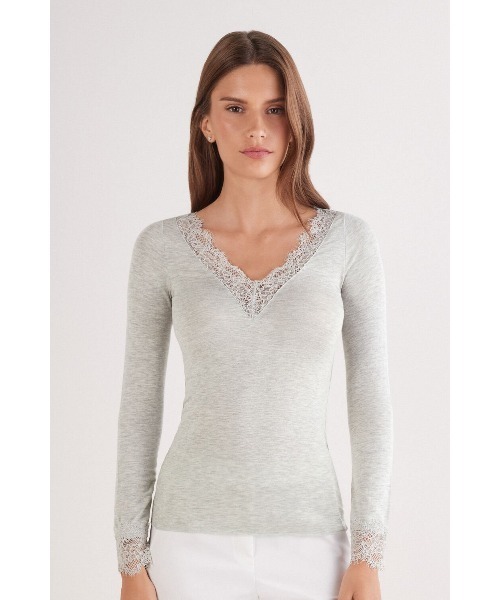 モダール カシミヤ ウルトラライト ロング レースシャツ（ニット