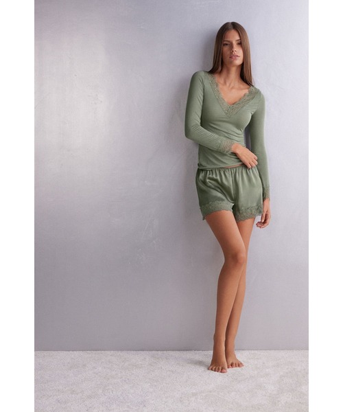 セール】モダール カシミヤ ウルトラライト ロング レースシャツ