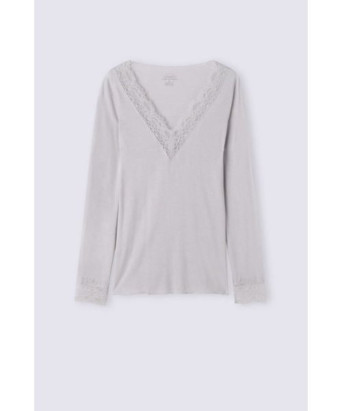 モダール カシミヤ ウルトラライト ロング レースシャツ（ニット