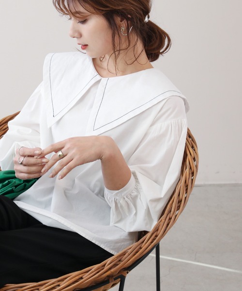 frames RAY CASSIN（フレームスレイカズン）の「WEB限定 アソートBIGカラ―ブラウス（シャツ/ブラウス・レディース・ブラック系/オフホワイト/グレイッシュベージュ・FREE）」の2枚目の写真