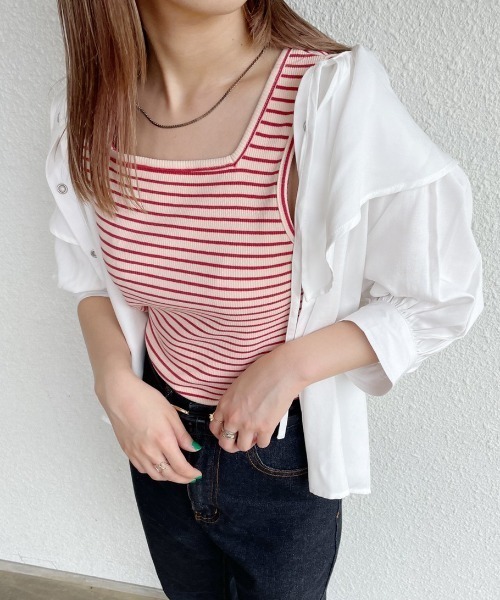 nemne store（ネンネストア）の「前後2wayボーダータンクトップ（タンクトップ・レディース・ブラック/レッド/ピンク/イエロー/ブルー・フリー）」の5枚目の写真