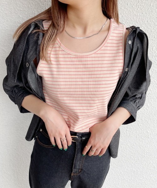 nemne store（ネンネストア）の「前後2wayボーダータンクトップ（タンクトップ・レディース・ブラック/レッド/ピンク/イエロー/ブルー・フリー）」の4枚目の写真