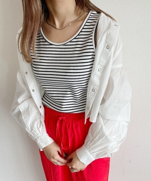 nemne store（ネンネストア）の「前後2wayボーダータンクトップ（タンクトップ・レディース・ブラック/レッド/ピンク/イエロー/ブルー・フリー）」の2枚目の写真