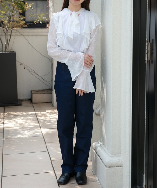 ANDGEEBEE（アンジービー）の「ボウタイブラウス（シャツ/ブラウス・レディース・ホワイト/ラベンダー・MEDIUM）」の10枚目の写真