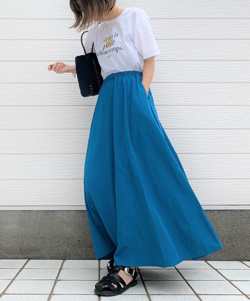 Q（キュー）の「ソフトメモリーツイルフレアスカート（スカート・レディース・ターコイズブルー/オリーブ・MEDIUM）」の9枚目の写真