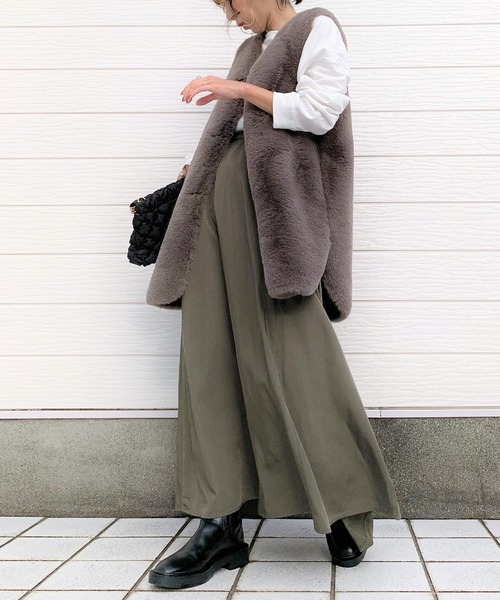 Q（キュー）の「ソフトメモリーツイルフレアスカート（スカート・レディース・ターコイズブルー/オリーブ・MEDIUM）」の4枚目の写真