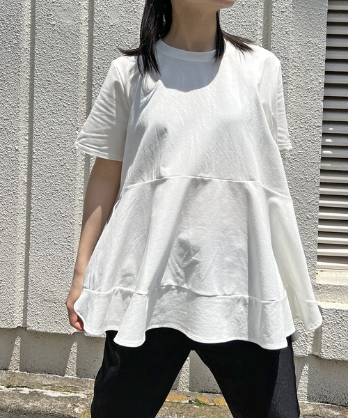 Jewelobe（ジュエローブ）の「ルーズシルエットペプラムカットトップス（Tシャツ/カットソー・レディース・ブラック/ブルー/ベージュ/ホワイト・FREE）」の19枚目の写真