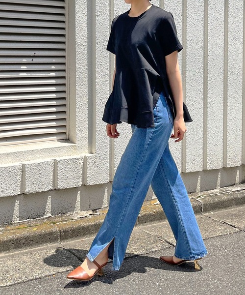 Jewelobe（ジュエローブ）の「ルーズシルエットペプラムカットトップス（Tシャツ/カットソー・レディース・ブラック/ブルー/ベージュ/ホワイト・FREE）」の5枚目の写真