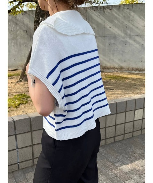 HEILIS（ヘイリス）の「《sayo select》オープンカラーボーダーベスト / ニット（ニット/セーター・レディース・ブラック/ブルー/グリーン・FREE）」の19枚目の写真