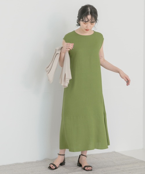 ITEMS URBANRESEARCH(アイテムズ アーバンリサーチ)の「リネンレーヨンフレンチワンピース(ワンピース・レディース・ブラック/グリーン/モカ・FREE)」の3枚目の写真
