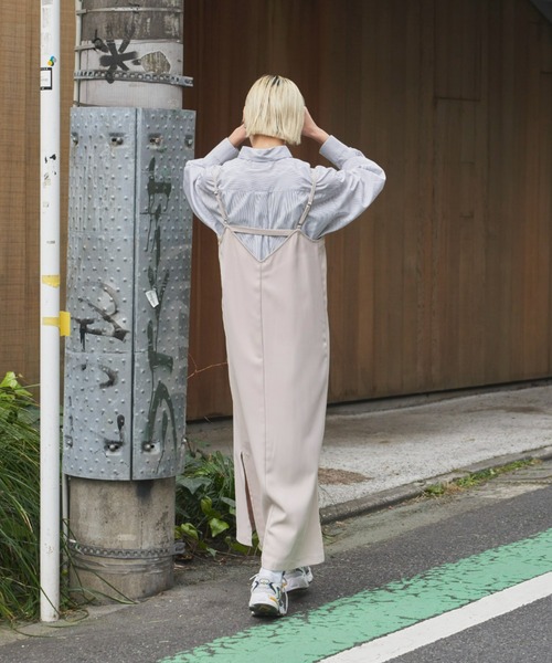 Auntie Rosa Holiday(アンティローザホリデー)の「ポリツイルキャミワンピース / 長さ調節可能(ワンピース・レディース・ブラック/アイボリー/マスタード/レオパード/ブルー・FREE)」の8枚目の写真