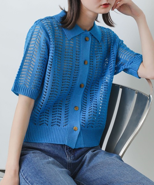 SENSE OF PLACE by URBAN RESEARCH（センスオブプレイスバイアーバンリサーチ）の「レースアミポロセーター（ニット/セーター・レディース・オレンジ/ブルー/イエロー/ライトベージュ・ONE）」の3枚目の写真