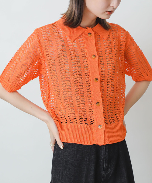 SENSE OF PLACE by URBAN RESEARCH（センスオブプレイスバイアーバンリサーチ）の「レースアミポロセーター（ニット/セーター・レディース・オレンジ/ブルー/イエロー/ライトベージュ・ONE）」の11枚目の写真
