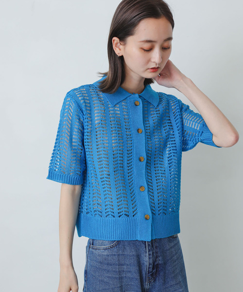 SENSE OF PLACE by URBAN RESEARCH（センスオブプレイスバイアーバンリサーチ）の「レースアミポロセーター（ニット/セーター・レディース・オレンジ/ブルー/イエロー/ライトベージュ・ONE）」の13枚目の写真