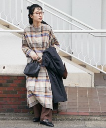 CRAFT STANDARD BOUTIQUE | バンドカラーチェックワンピース　＊◆(シャツワンピース)