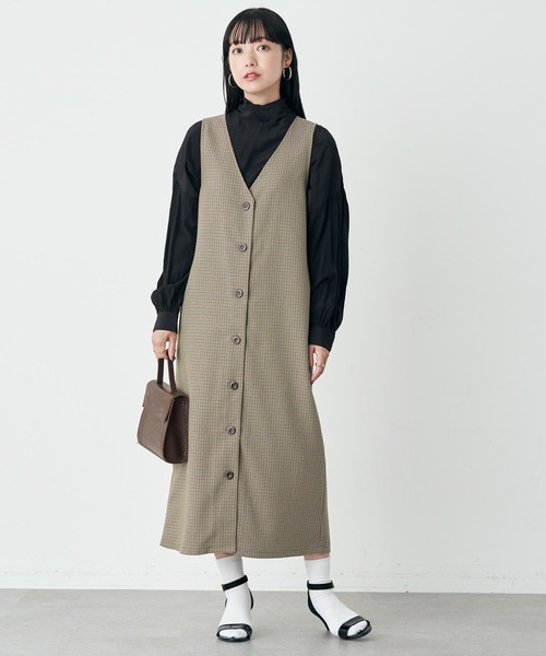 earth music&ecology（アースミュージックアンドエコロジー）の「2WAYジレワンピース（ワンピース・レディース・ブラック/ベージュ/チェック・FREE）」の3枚目の写真